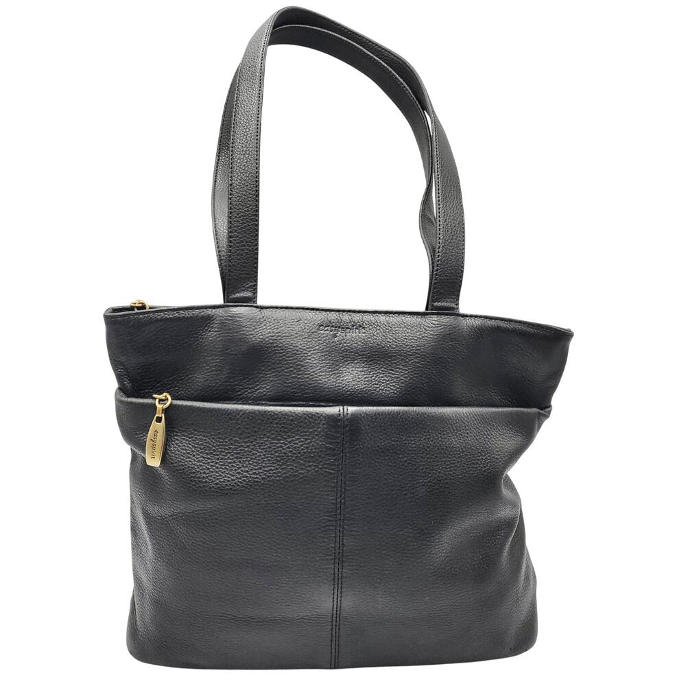 Easy Spirit Black Pebbled Leather Carryall Tote Double Handle Shoulder Bag